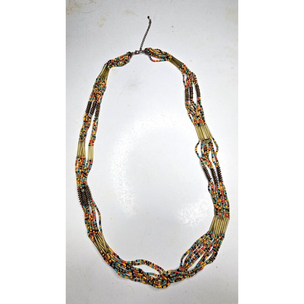 Long Multi-Strand Seed Bead Bohemian Style Beaded Necklace 38"L
